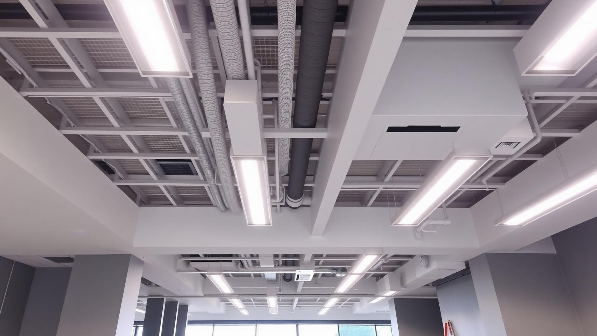 Commercial fit-out project with MEP rough-ins and ceiling grid in Lebanon